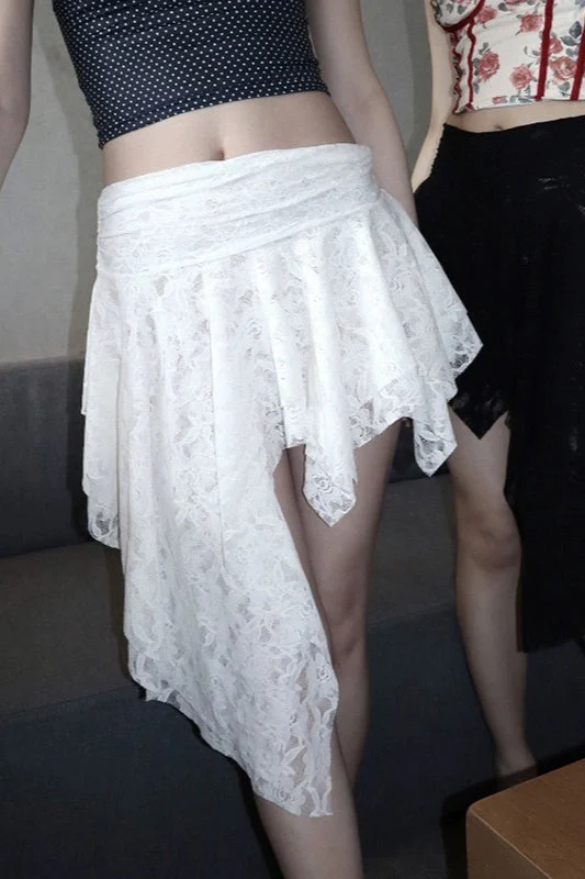 Rose Crochet Unique Asymmetrical Lace Mini Skirt - Image 4