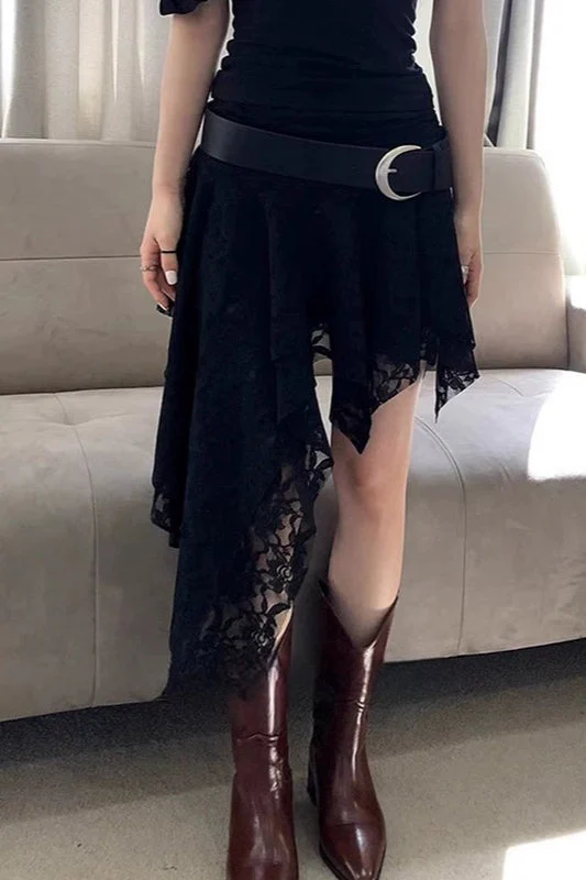 Rose Crochet Unique Asymmetrical Lace Mini Skirt - Image 5