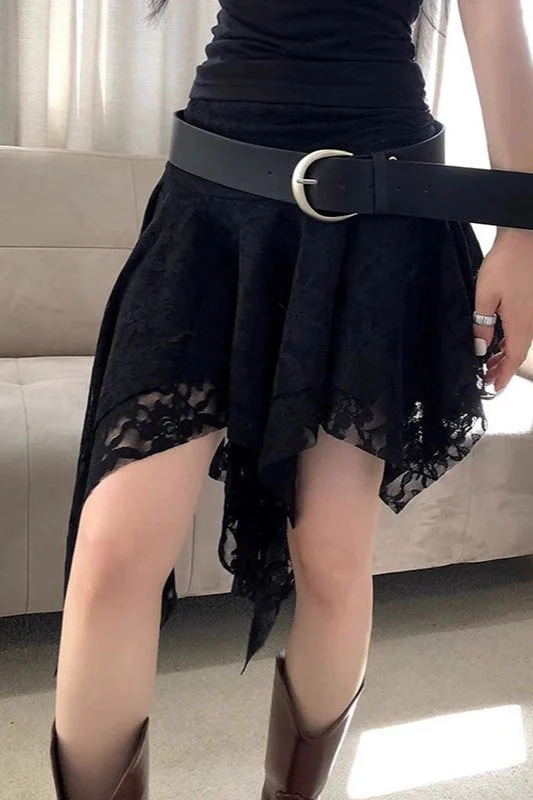 Rose Crochet Unique Asymmetrical Lace Mini Skirt - Image 6