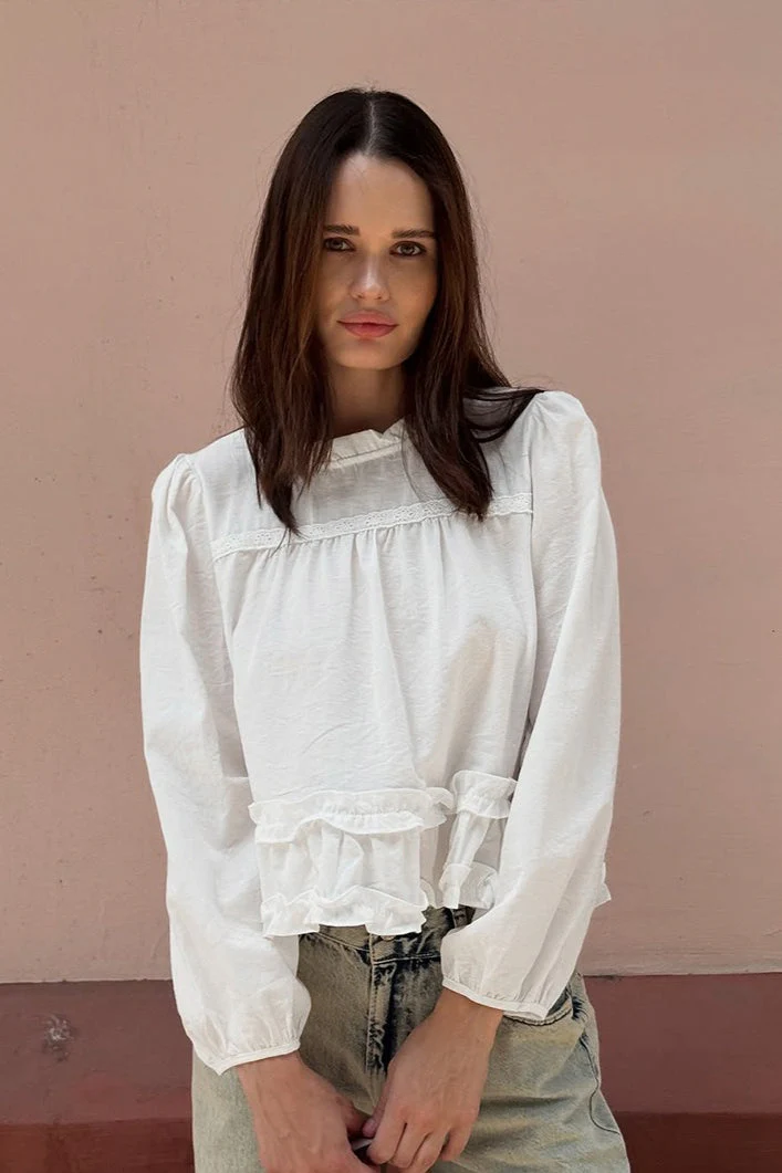 Round Neck Ruffled Ruched Loose Blouse - Image 2
