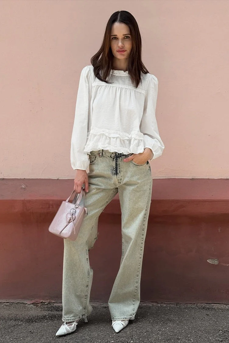 Round Neck Ruffled Ruched Loose Blouse - Image 4