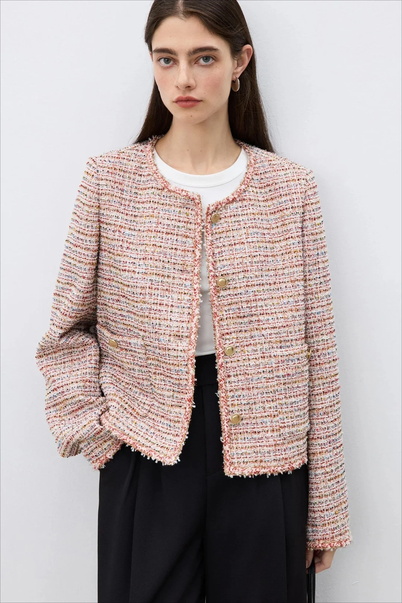 Round Neck Tweed Blend Jacket - Image 2