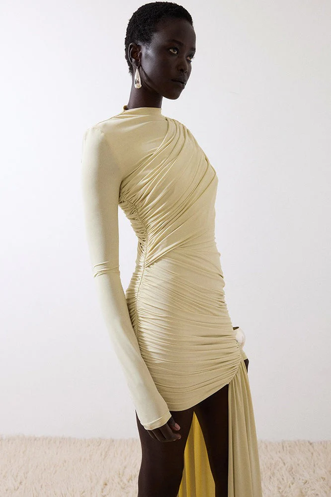 Ruched Asymmetric Ribbon Slim Mini Dress - Image 6