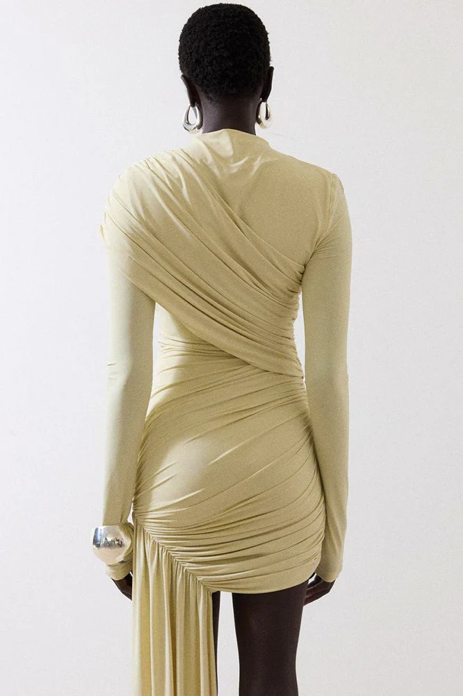 Ruched Asymmetric Ribbon Slim Mini Dress - Image 7