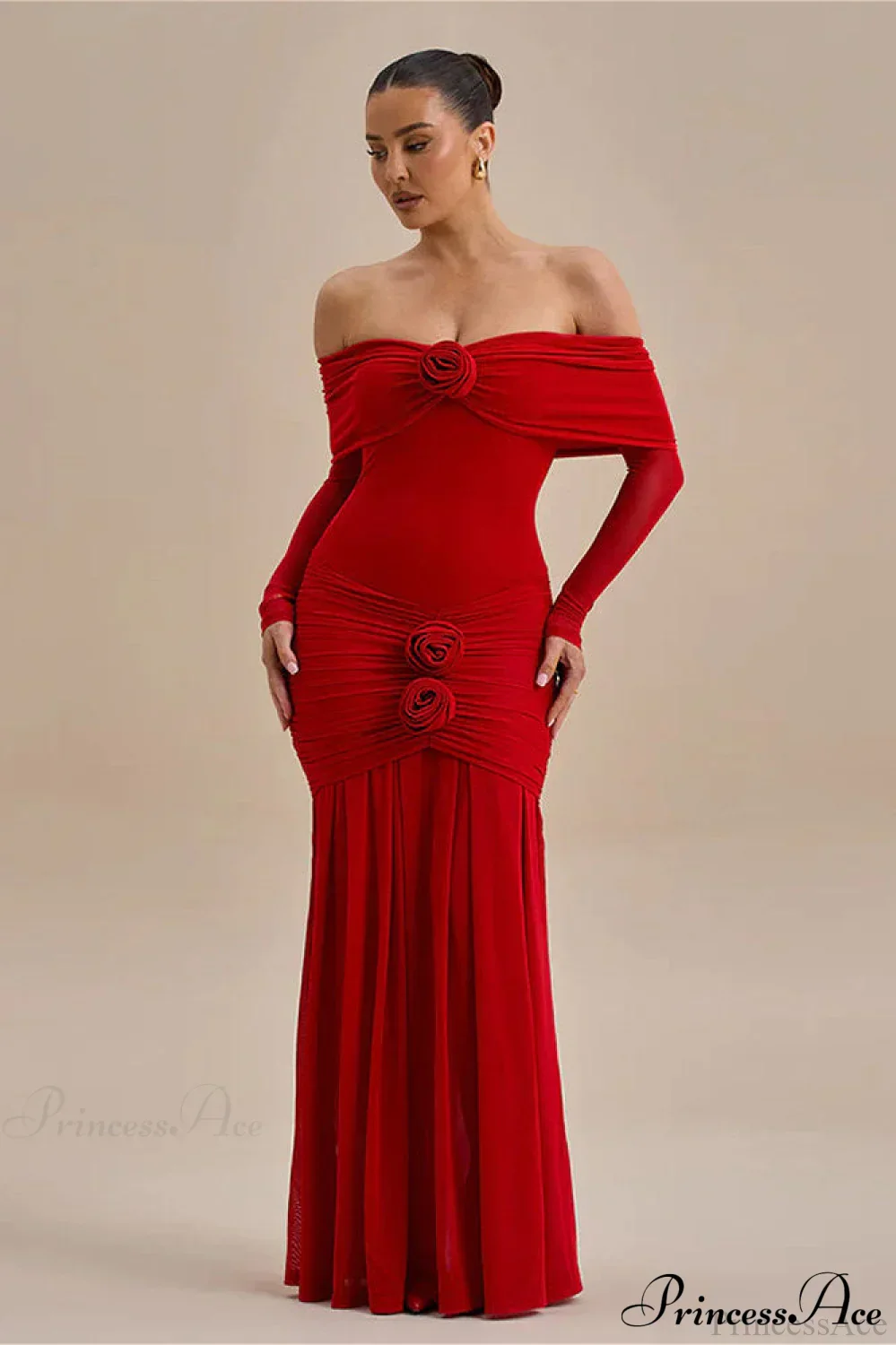 Ruched Off Shoulder Floral Bodycon Maxi Dress - Image 2