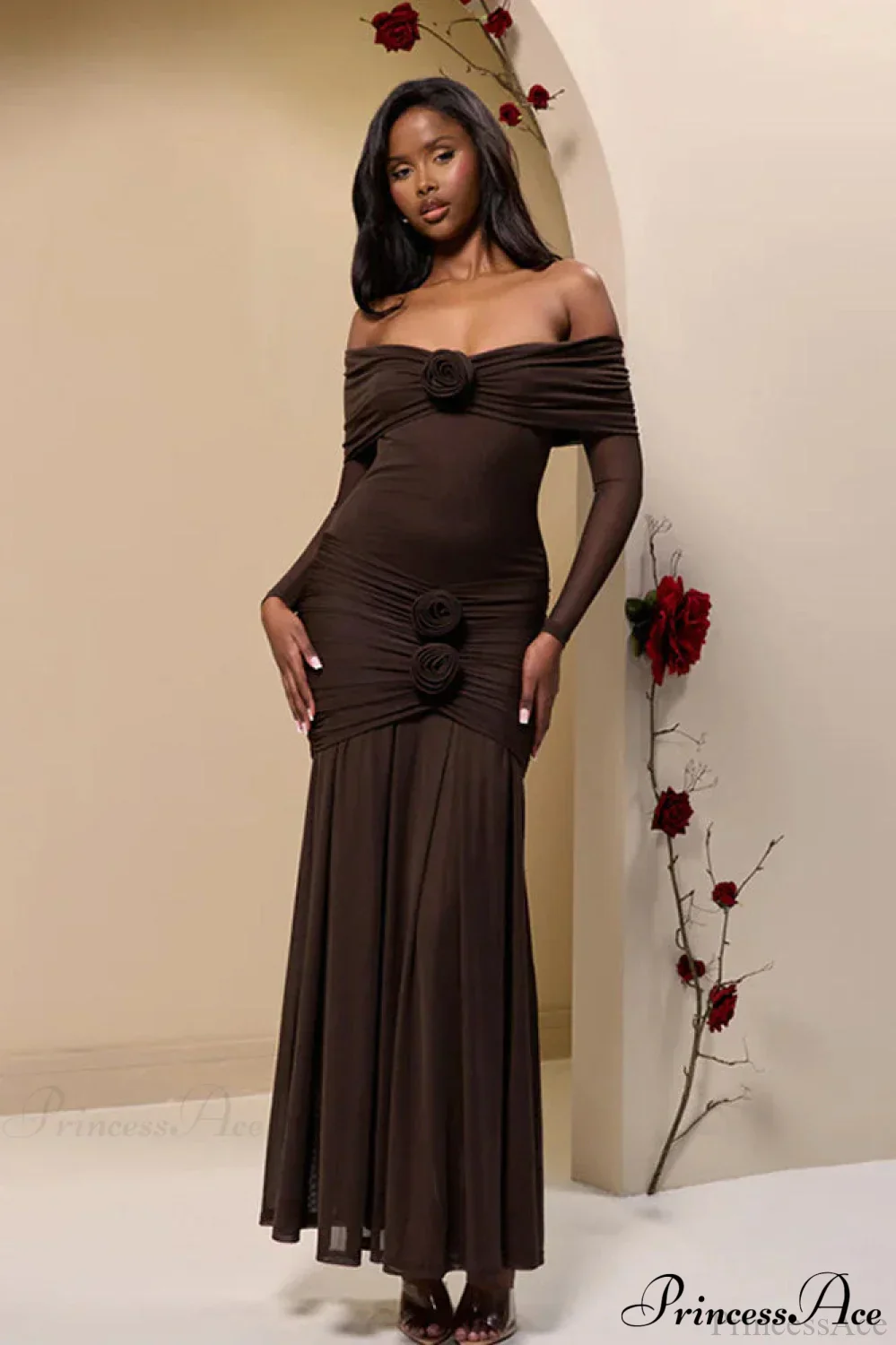 Ruched Off Shoulder Floral Bodycon Maxi Dress - Image 5