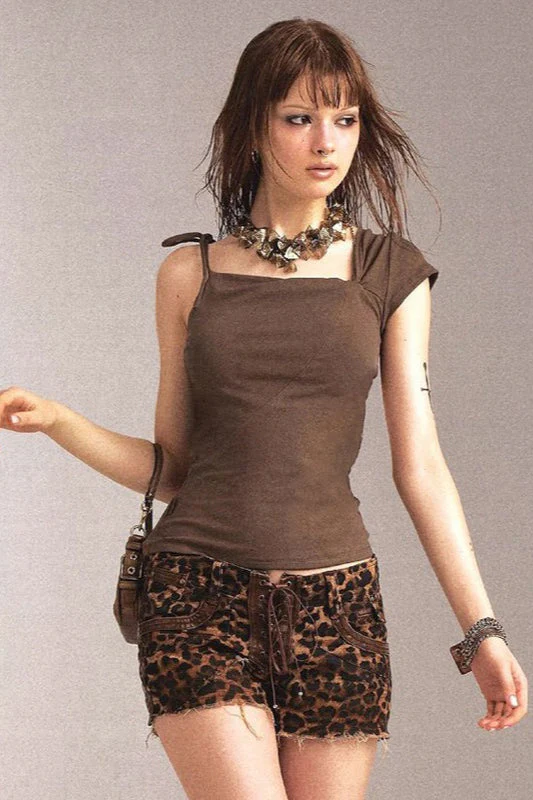 Ruched One Shoulder Knot Tie Asym Cami Top - Image 3