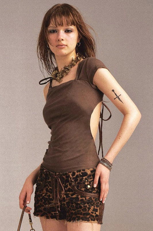 Ruched One Shoulder Knot Tie Asym Cami Top - Image 4