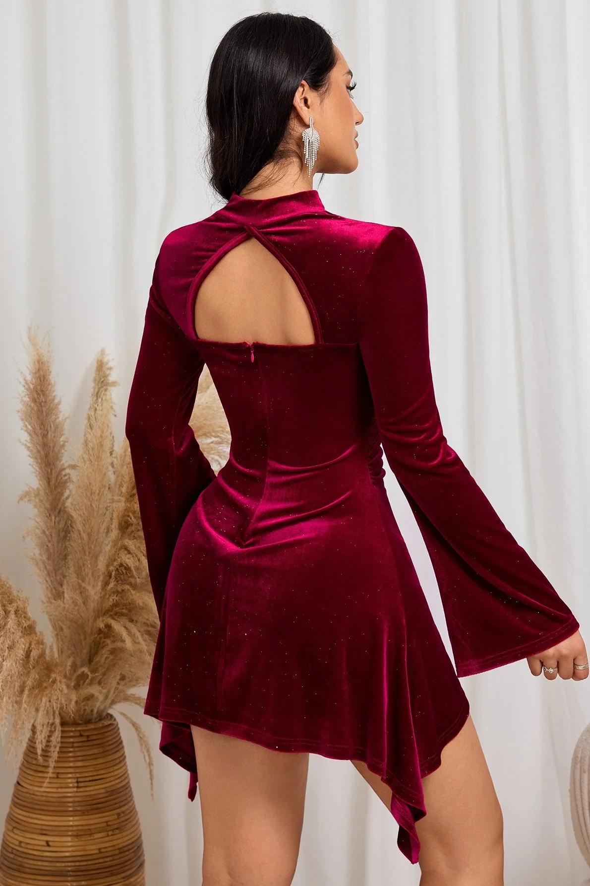 Ruched Silk Shiny Halter Asymmetric Mini Dress - Image 2