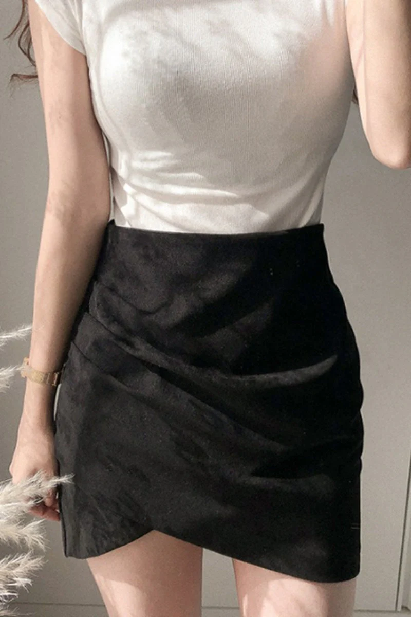 Ruched Suede Bodycon Mini Skirt - Image 16
