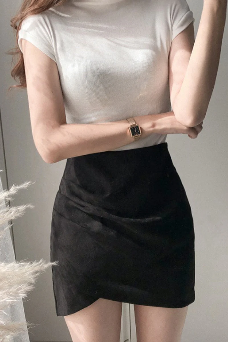 Ruched Suede Bodycon Mini Skirt - Image 17