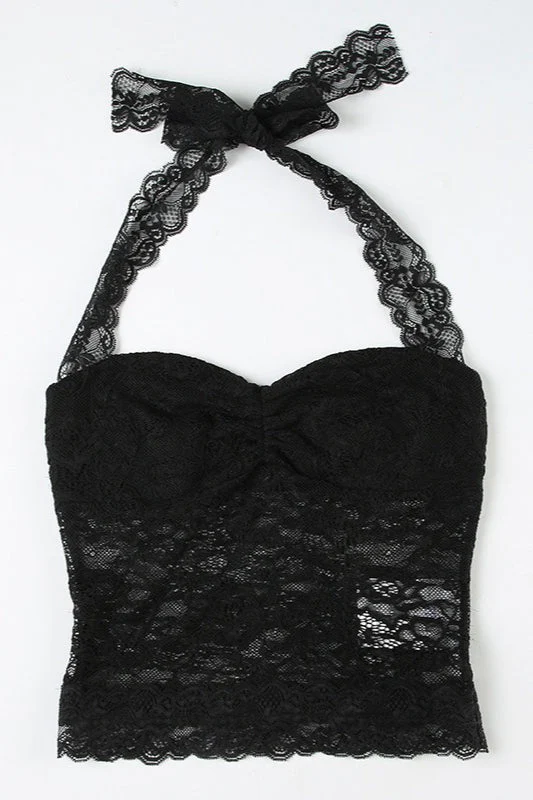 Ruched Tie Lace Sexy Slim Halter Top - Image 5