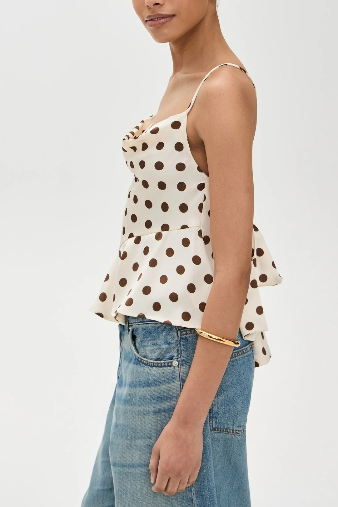 Ruffle Draped Neck Polka Dot Tie Back Cami Top - Image 3