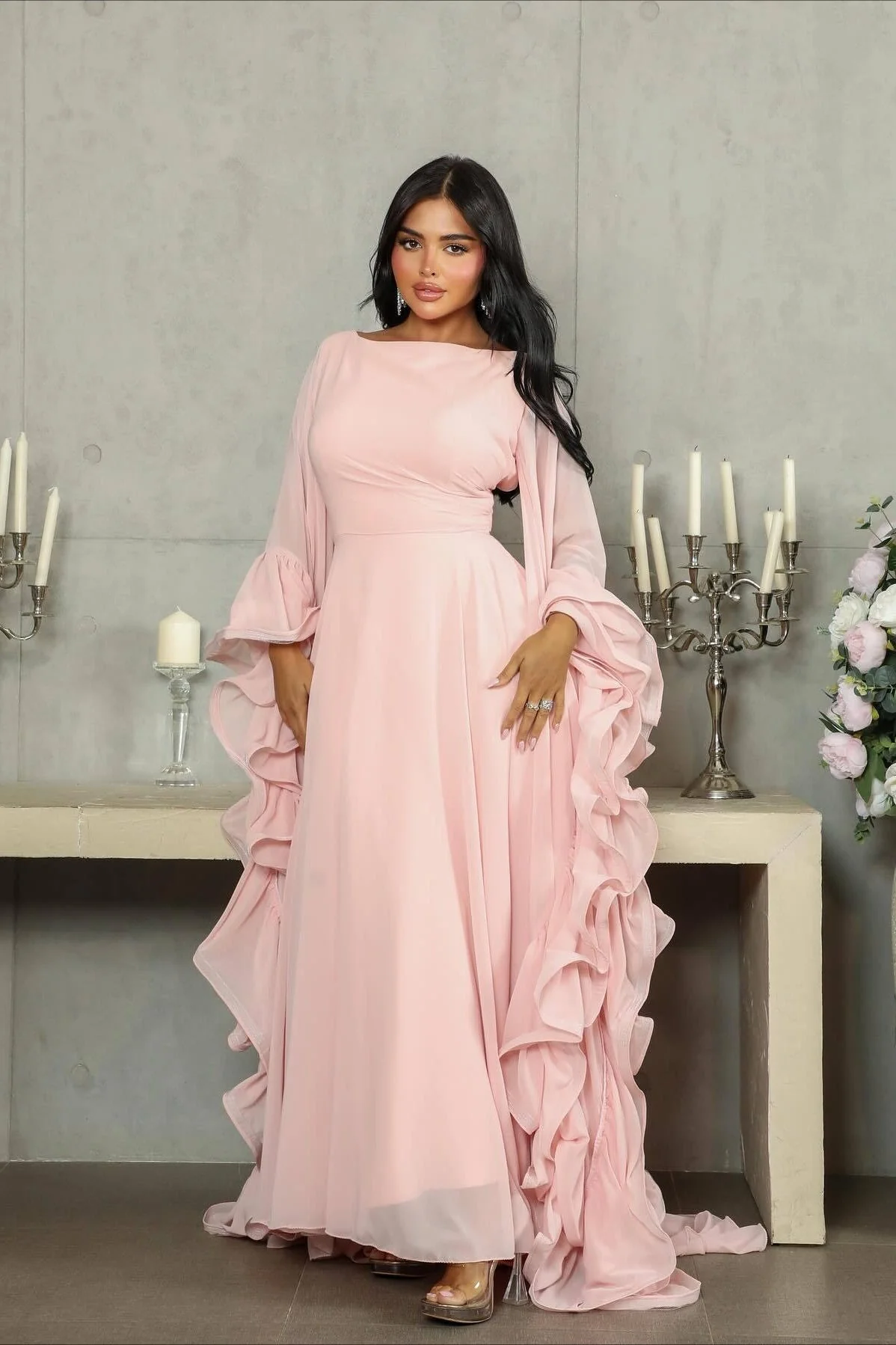 Ruffle Flared Sleeve Tulle Puff Tiered Maxi Dress - Image 2