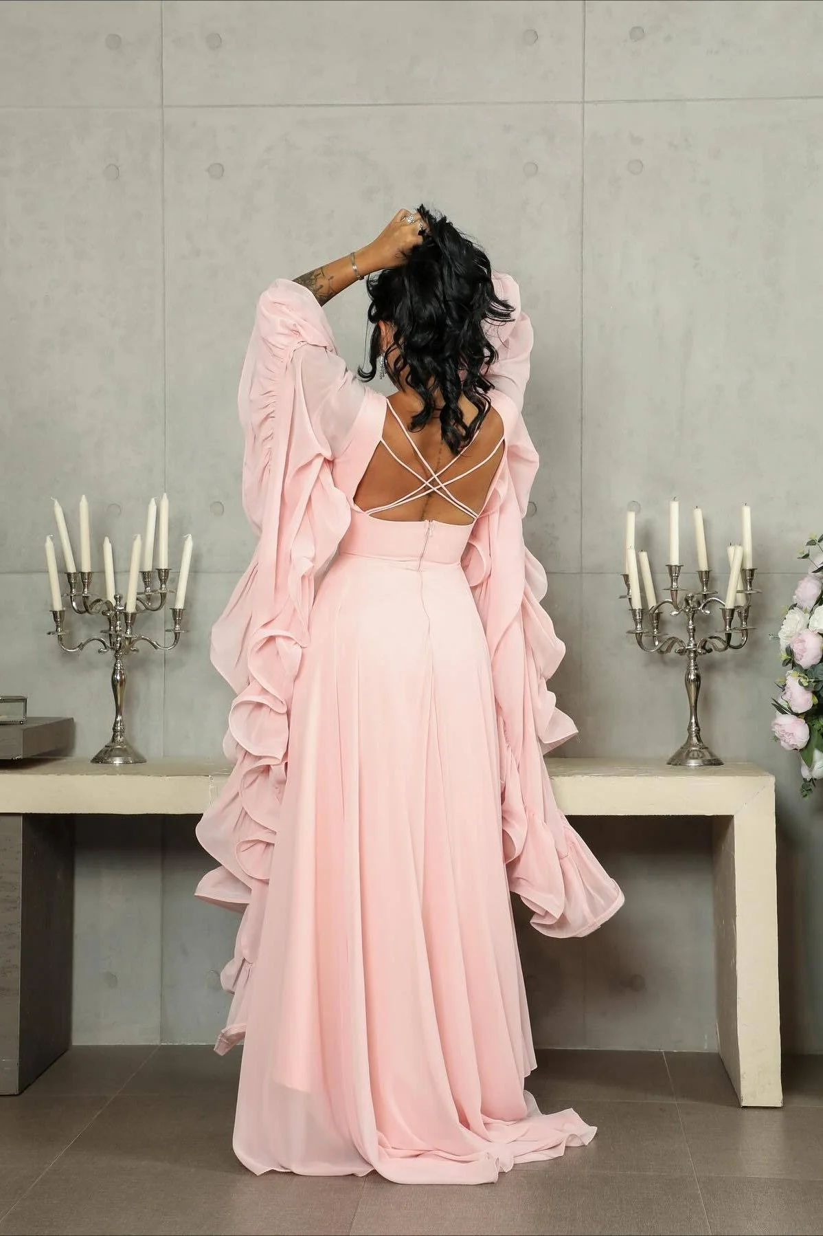 Ruffle Flared Sleeve Tulle Puff Tiered Maxi Dress - Image 6