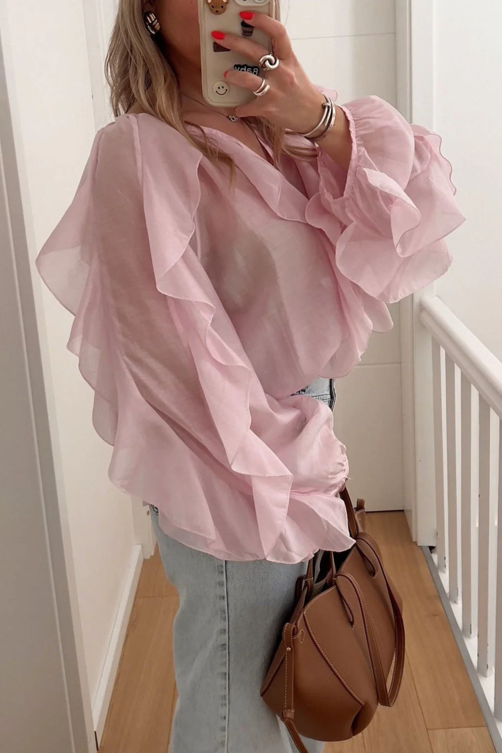 Ruffle V Neck Commuter Fashion Blouse - Image 3