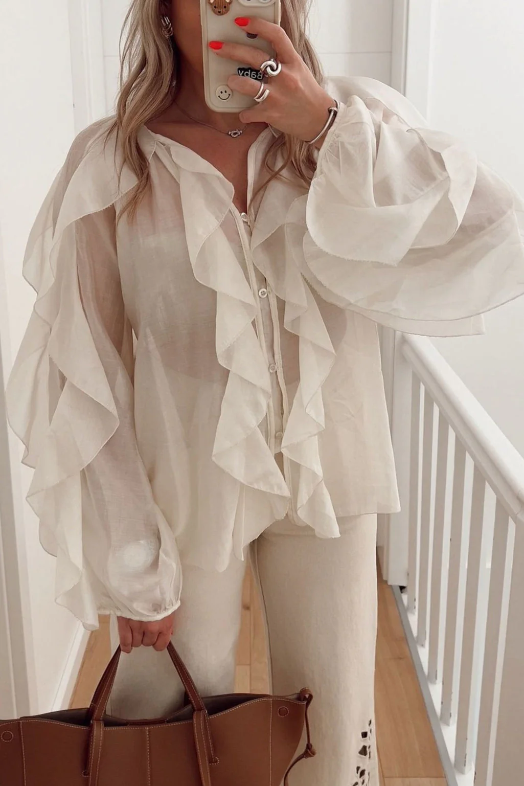 Ruffle V Neck Commuter Fashion Blouse - Image 4