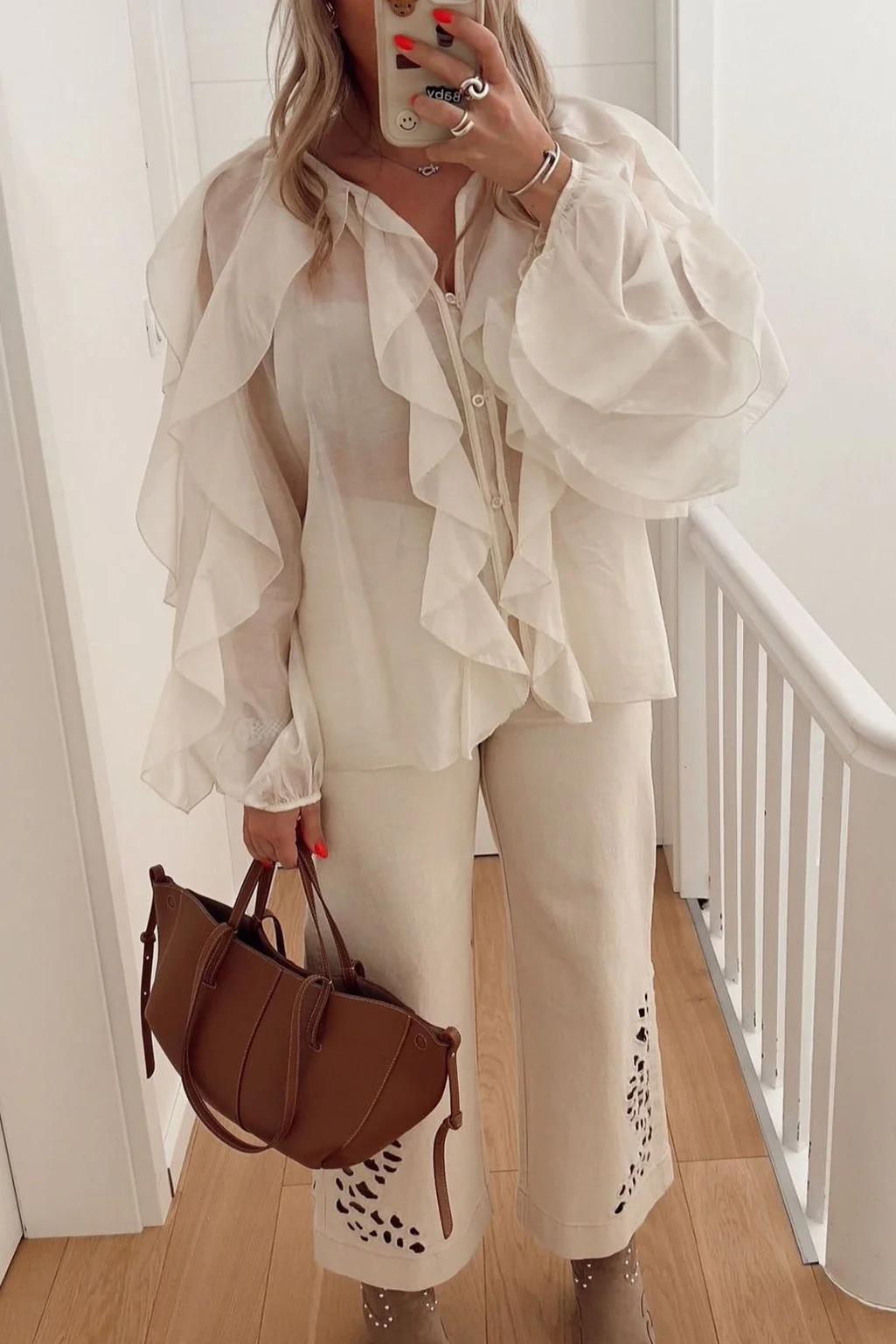 Ruffle V Neck Commuter Fashion Blouse - Image 5