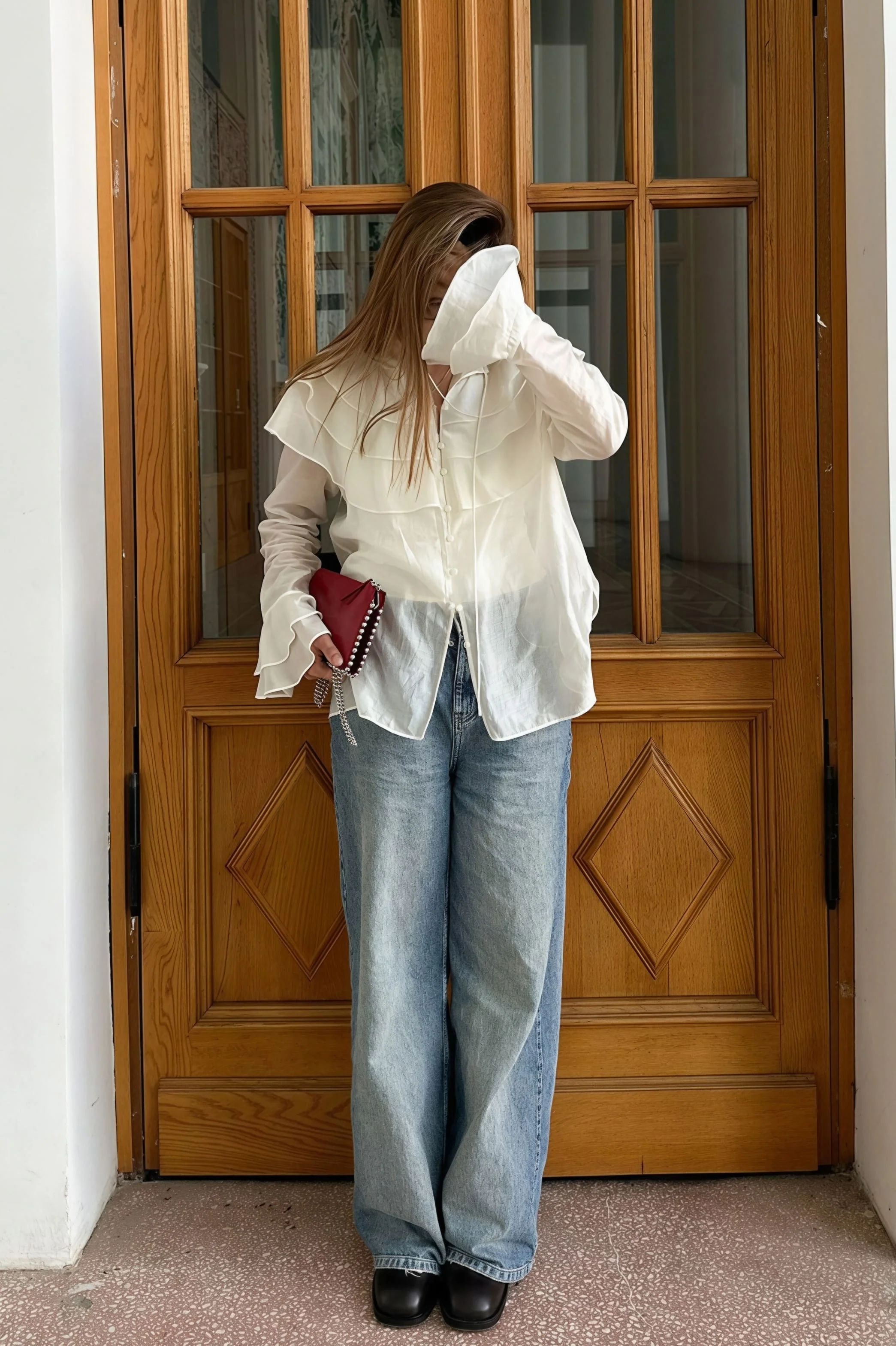 Ruffled Flare Sleeve Tencel Chiffon Blouse - Image 4
