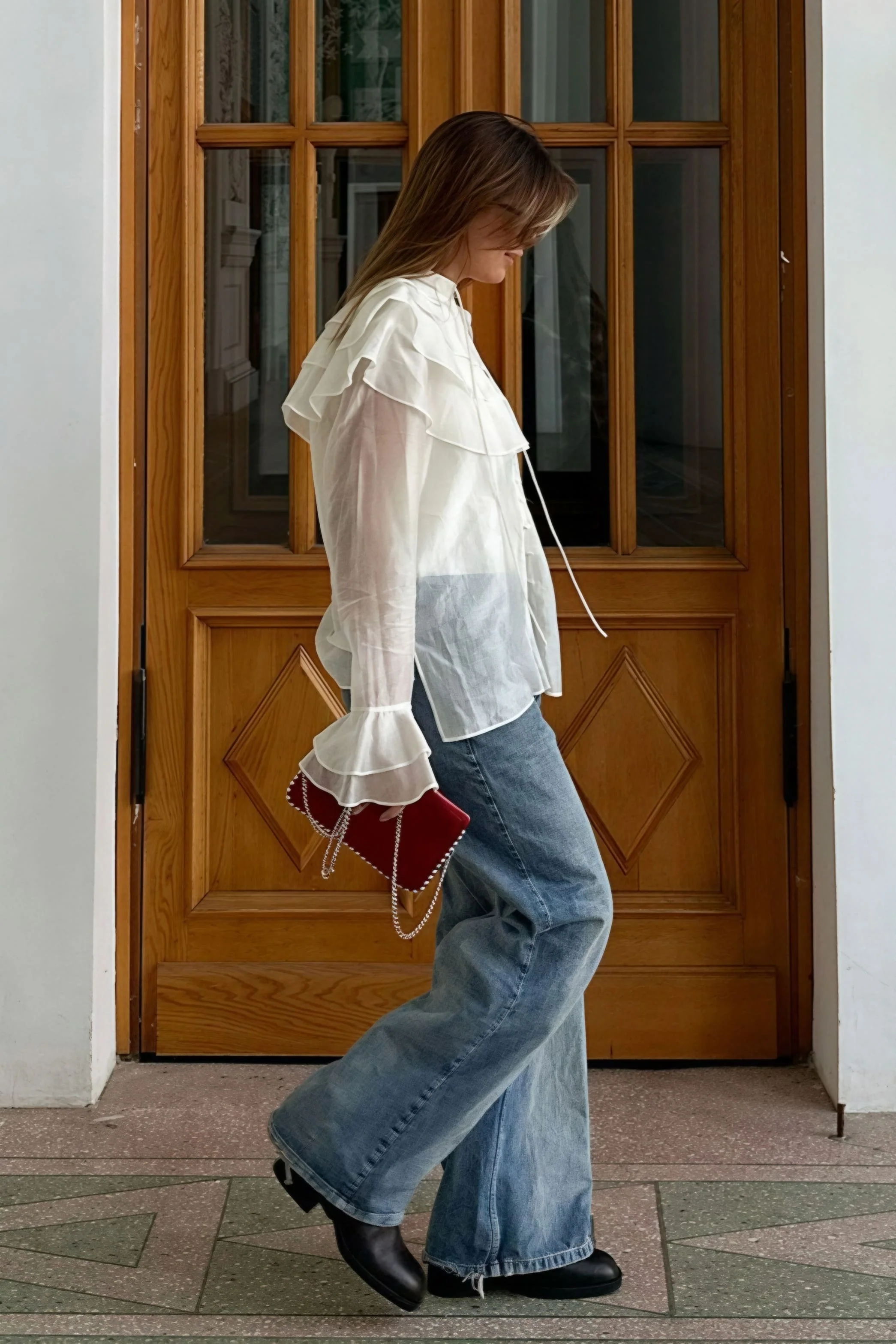 Ruffled Flare Sleeve Tencel Chiffon Blouse - Image 6