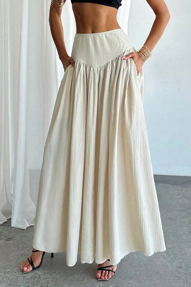 Ruffled High Waist A Line Belted Side Pocket Elegant Skirt - Image 2