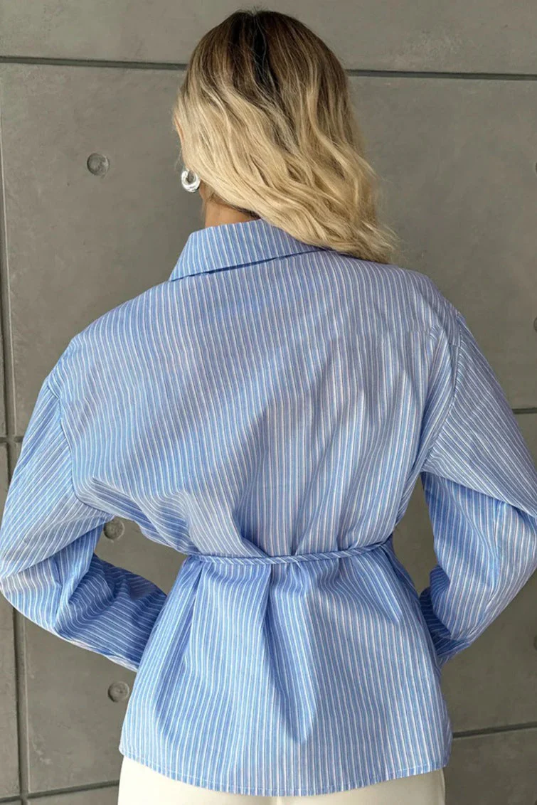 Ruffled Striped Tie Waist Blouse - Image 3
