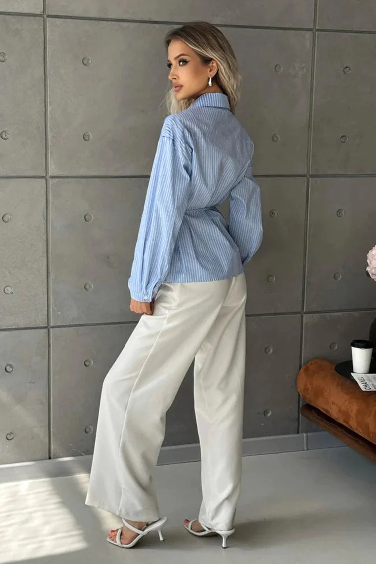 Ruffled Striped Tie Waist Blouse - Image 4
