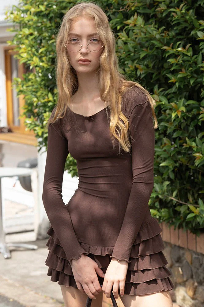 Ruffled Tiered Round Neck Slim Fit Mini Dress - Image 2