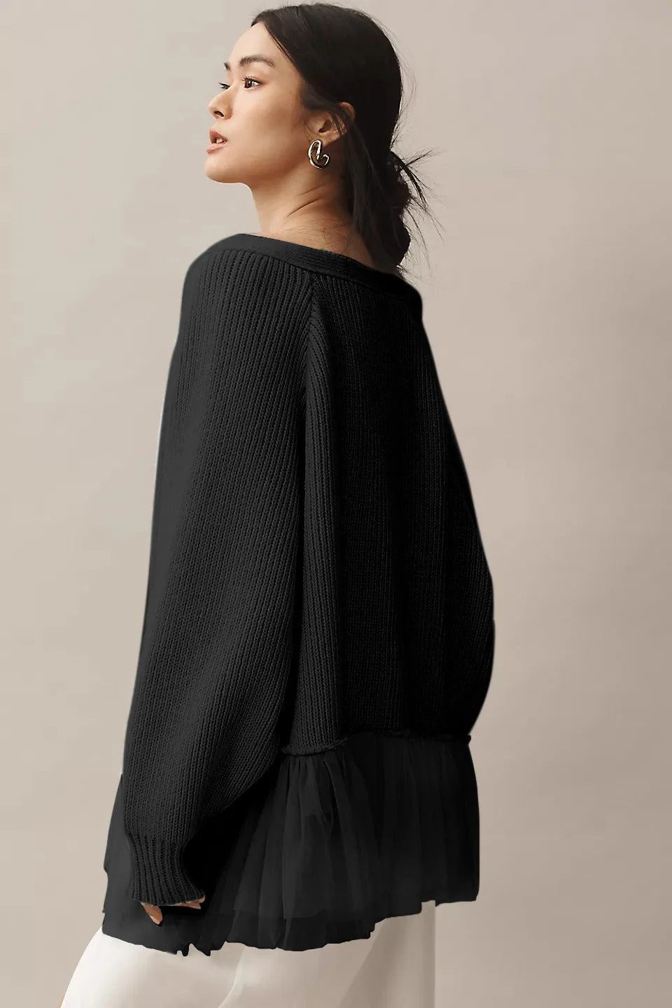 Ruffled Tulle Knit Long-Sleeve Cardigan - Image 10