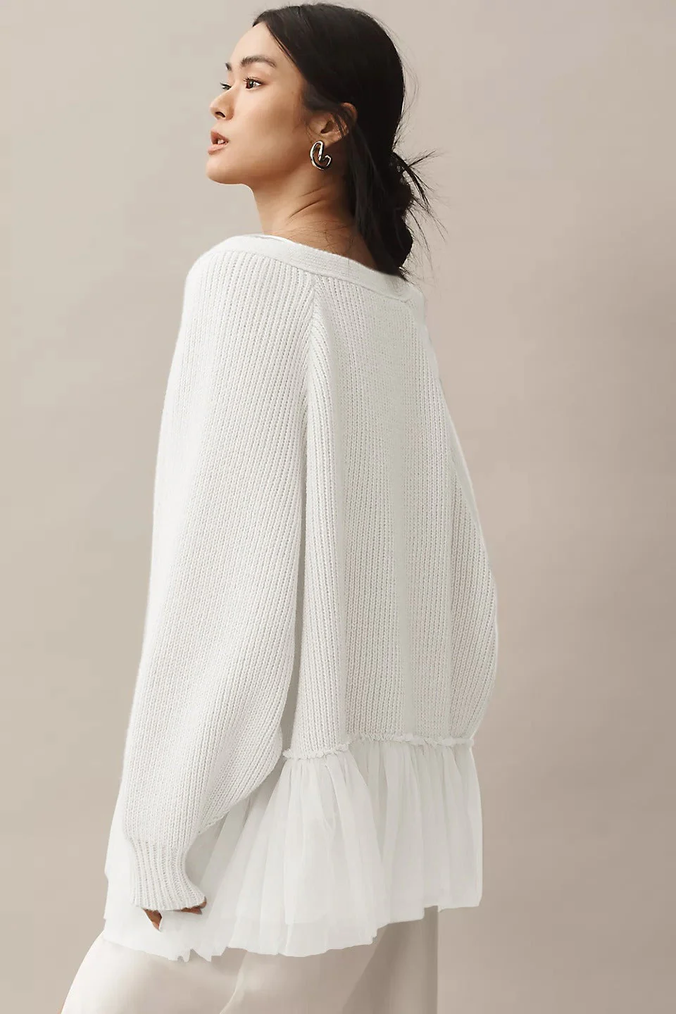 Ruffled Tulle Knit Long-Sleeve Cardigan - Image 11