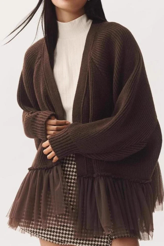 Ruffled Tulle Knit Long-Sleeve Cardigan - Image 5