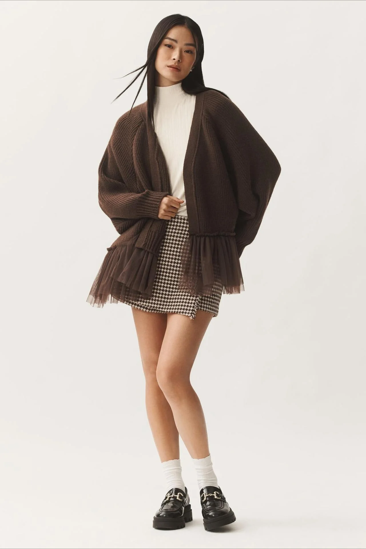 Ruffled Tulle Knit Long-Sleeve Cardigan - Image 6