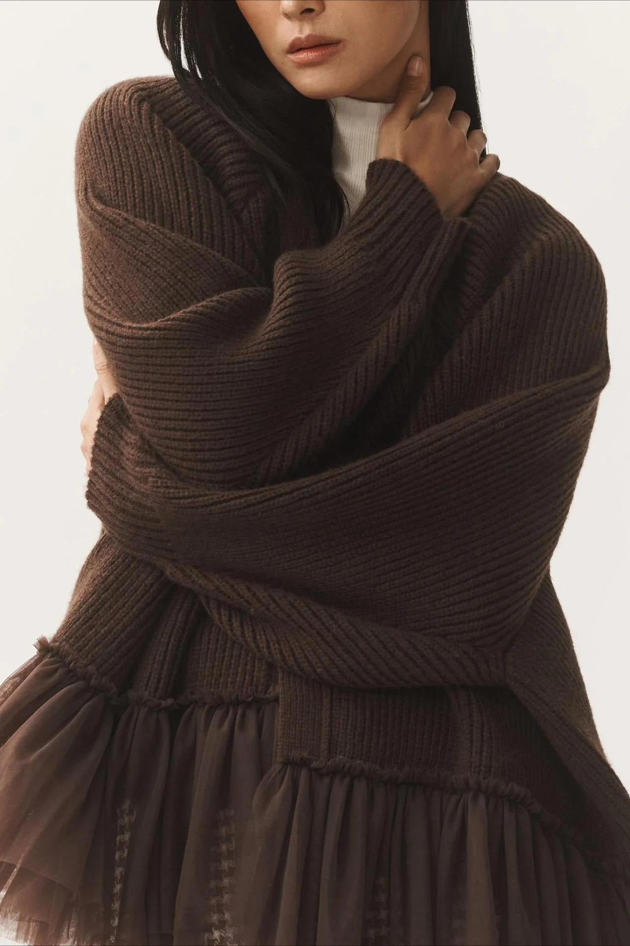 Ruffled Tulle Knit Long-Sleeve Cardigan - Image 7