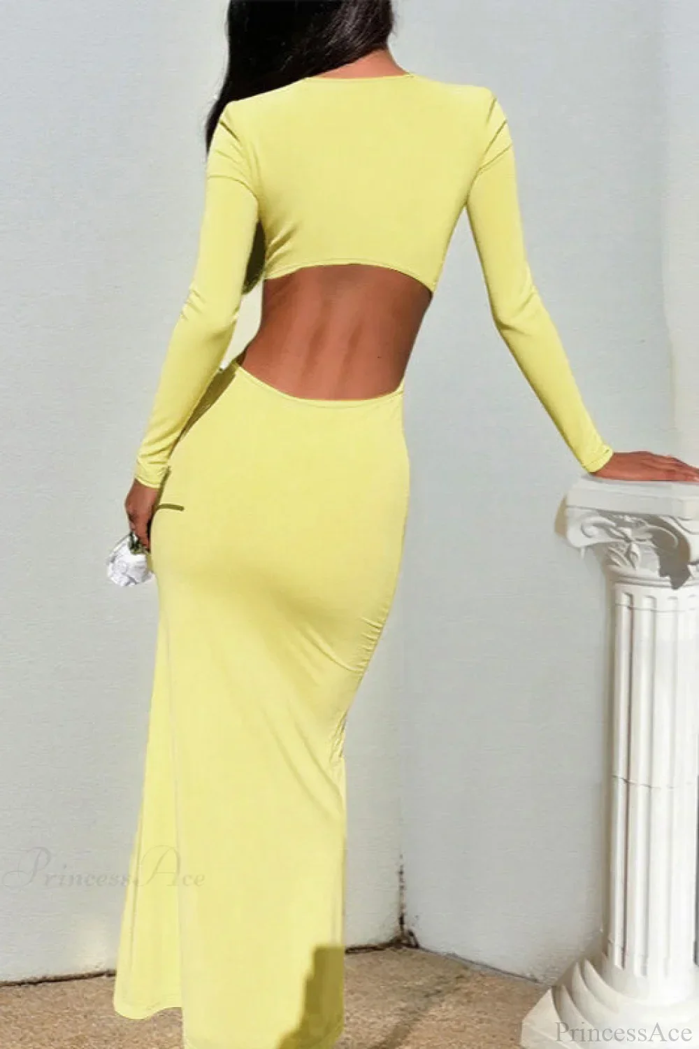 Ruffled V Neck Tie Long Sleeve Maxi Dress - Image 3