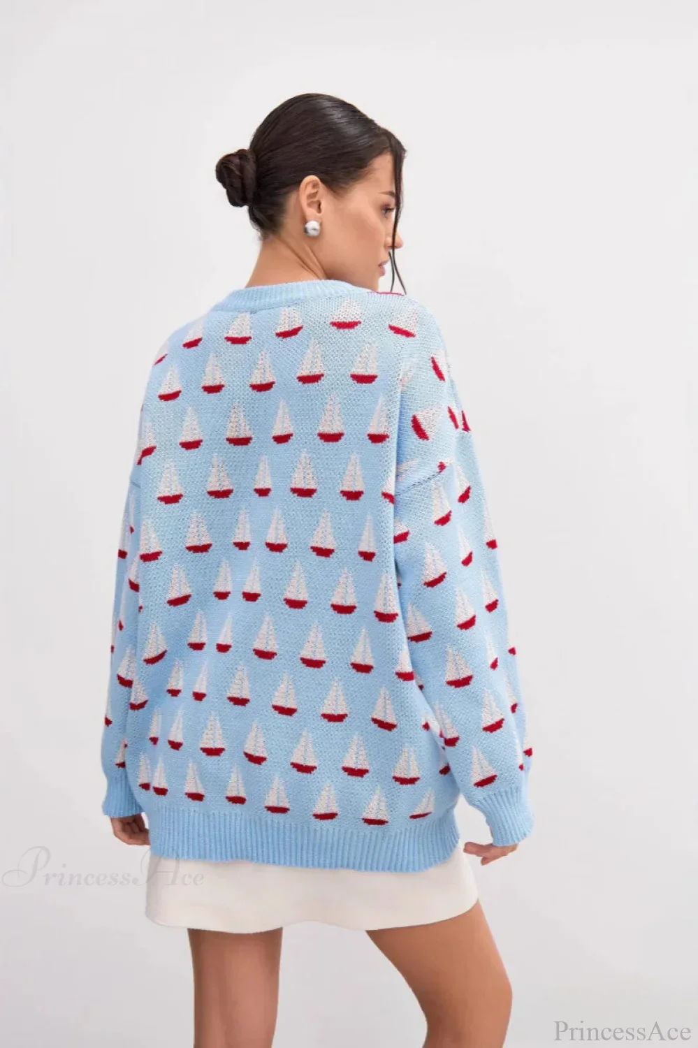 Sailboat Jacquard Loose Lazy Versatile Multi color Pullover Knit Sweater - Image 3