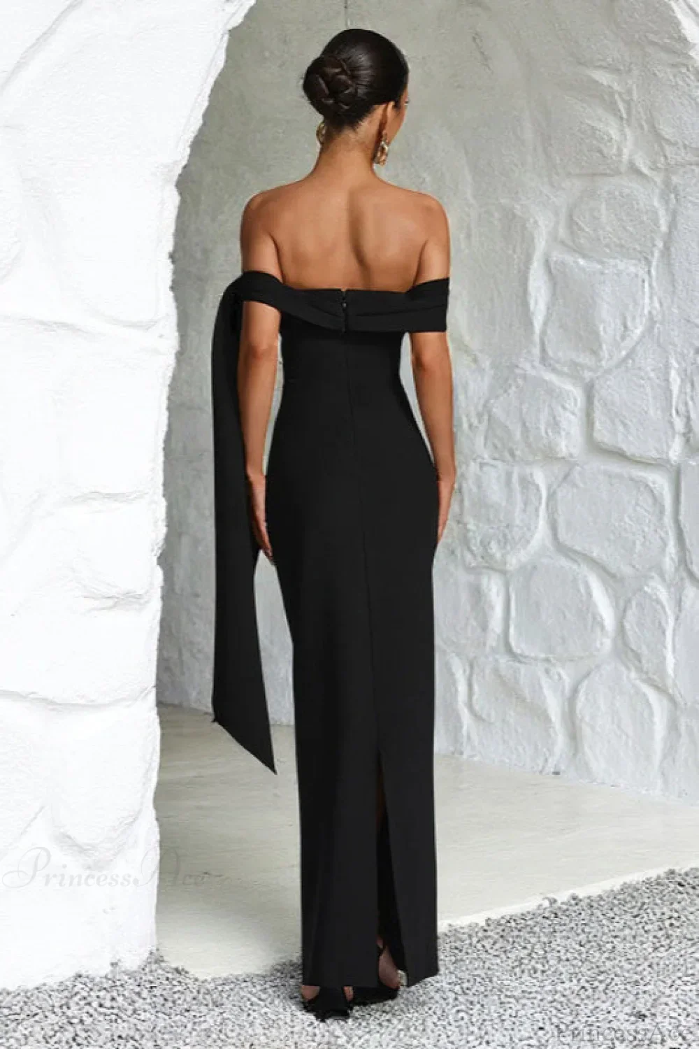 Sash Off Shoulder Split Slim Fitted Maxi Dress - Image 4