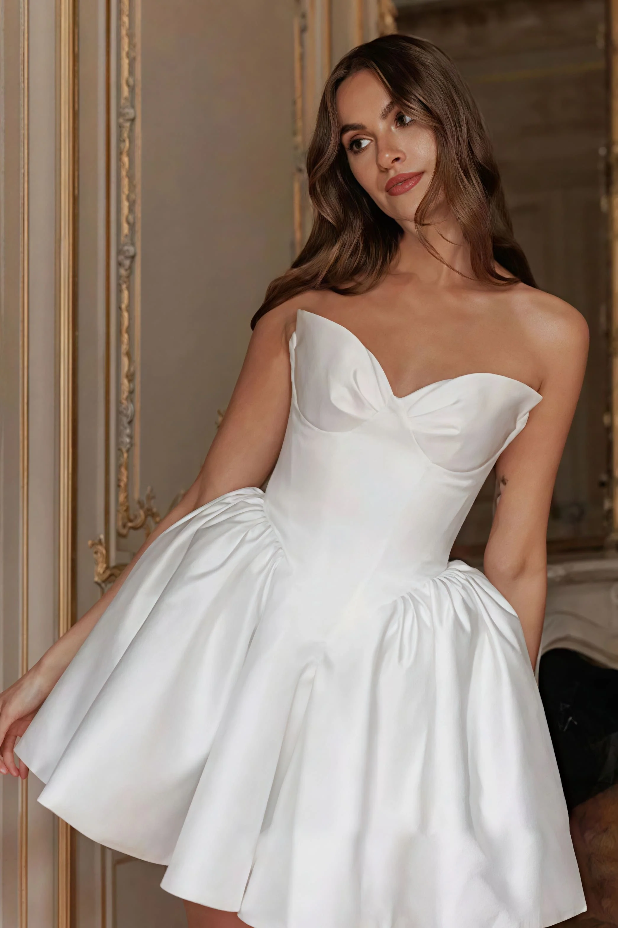 Satin Bandeau Bow Tie Back Reception Dress - Image 2