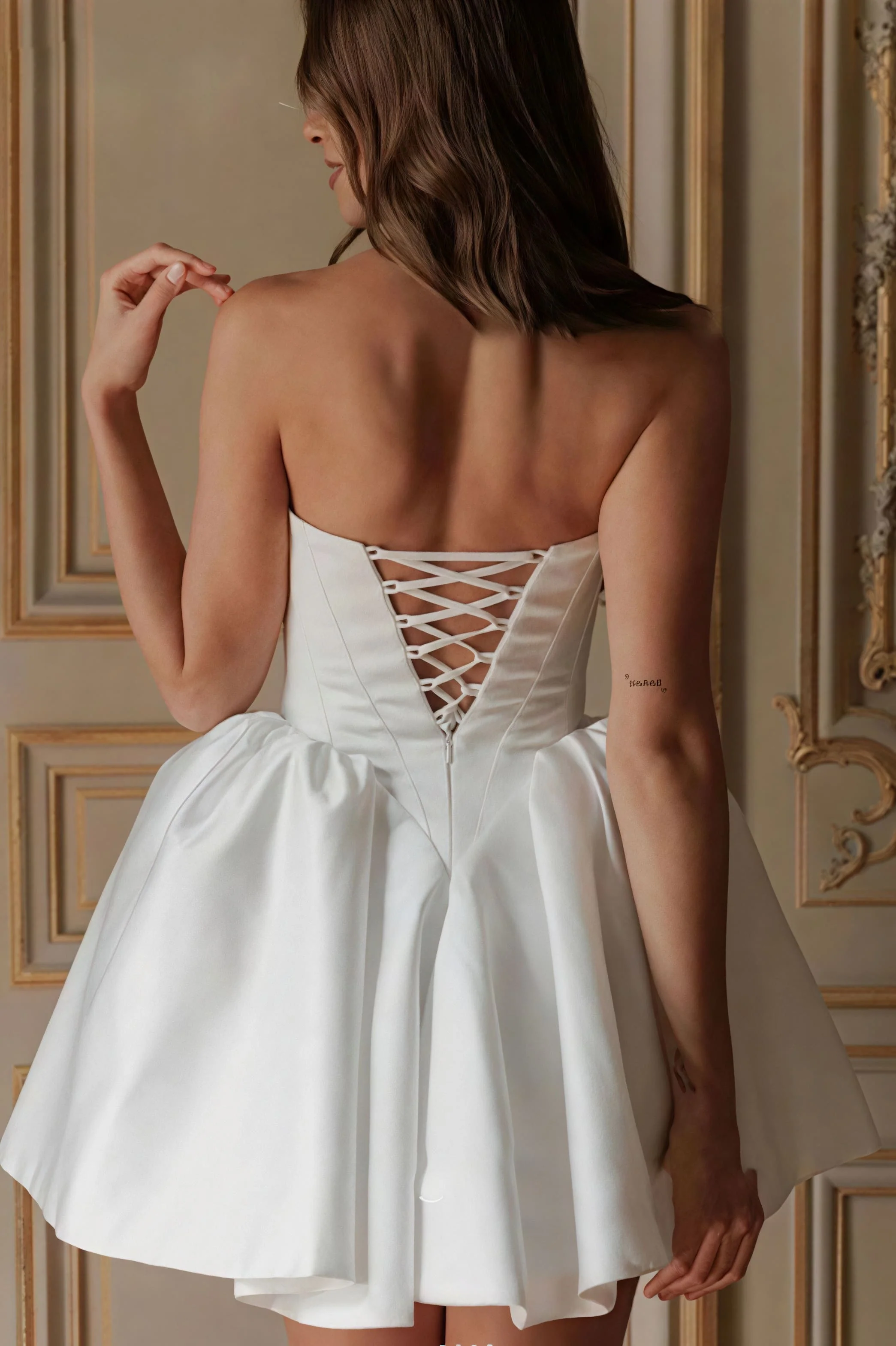 Satin Bandeau Bow Tie Back Reception Dress - Image 4