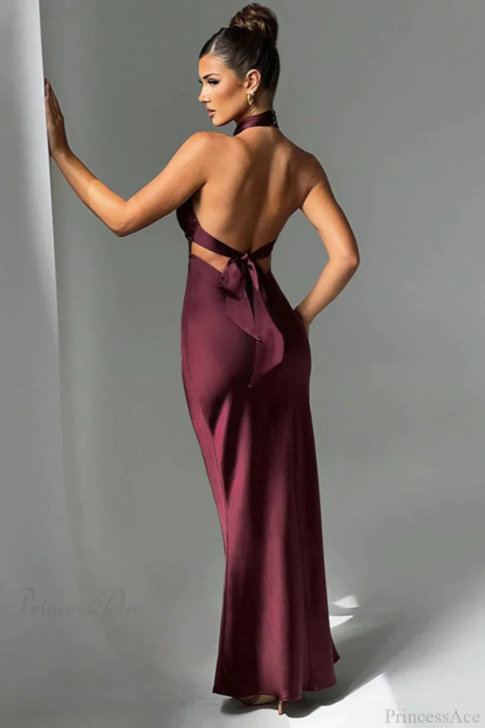 Satin Halter High Waist Fitted Party Dress - Image 2