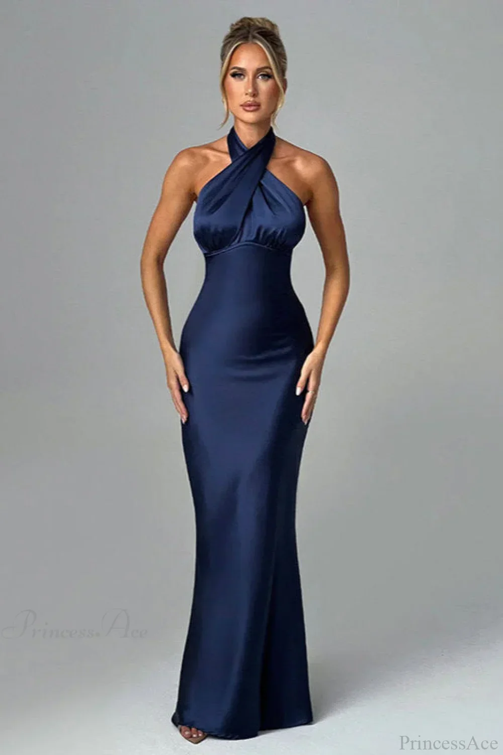 Satin Halter High Waist Fitted Party Dress - Image 3