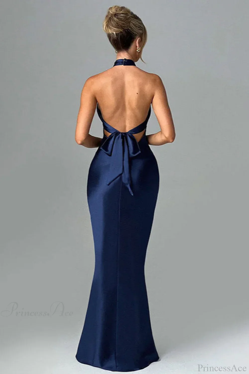 Satin Halter High Waist Fitted Party Dress - Image 4