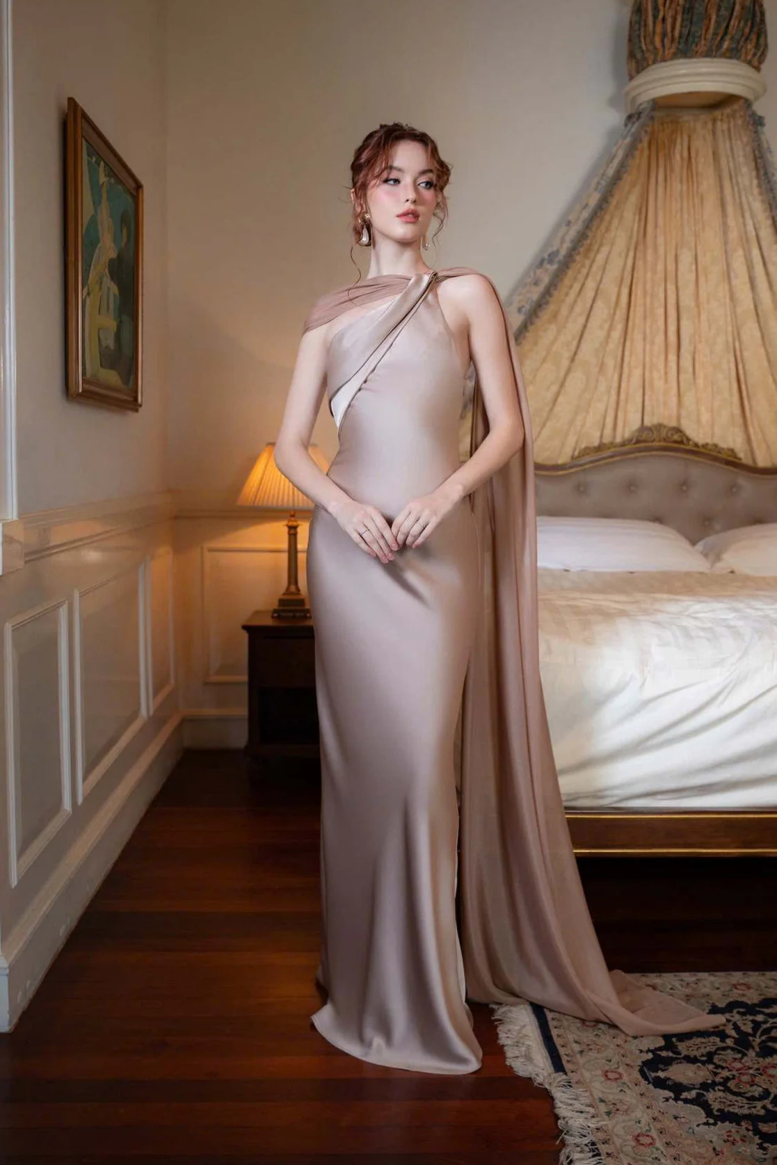 Satin Mermaid Slim Fit Elegant One Shoulder Solid Color Prom Dress - Image 14