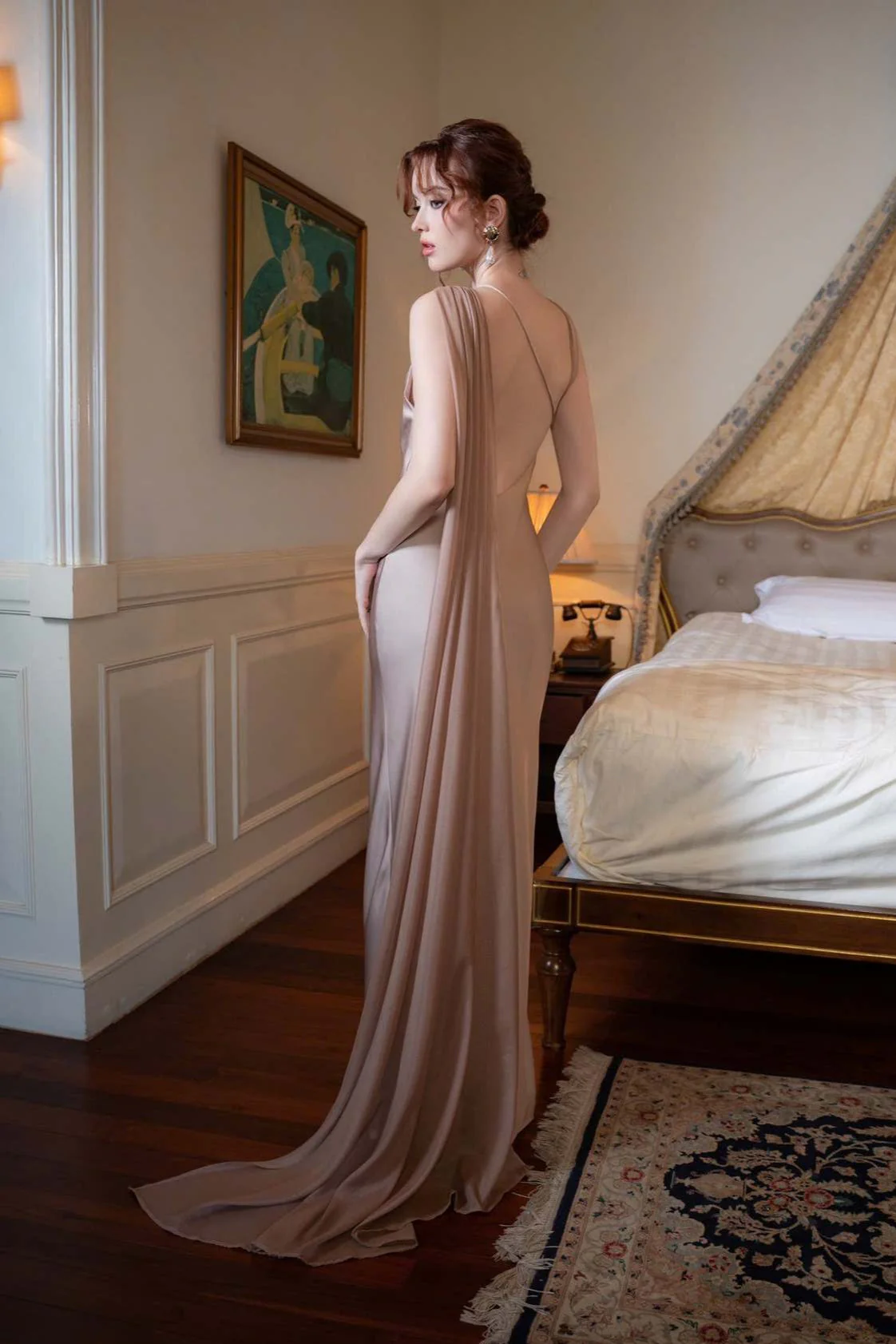 Satin Mermaid Slim Fit Elegant One Shoulder Solid Color Prom Dress - Image 15