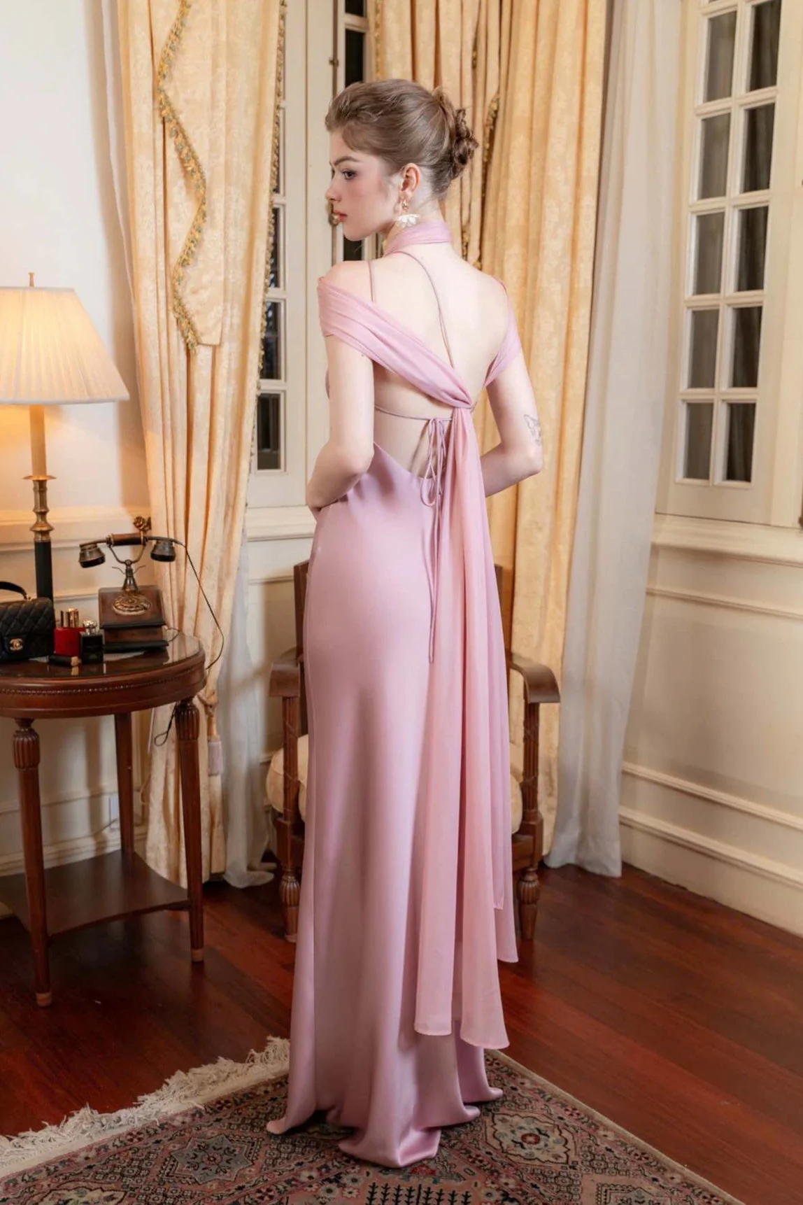 Satin Mermaid Slim Fit Elegant One Shoulder Solid Color Prom Dress - Image 2