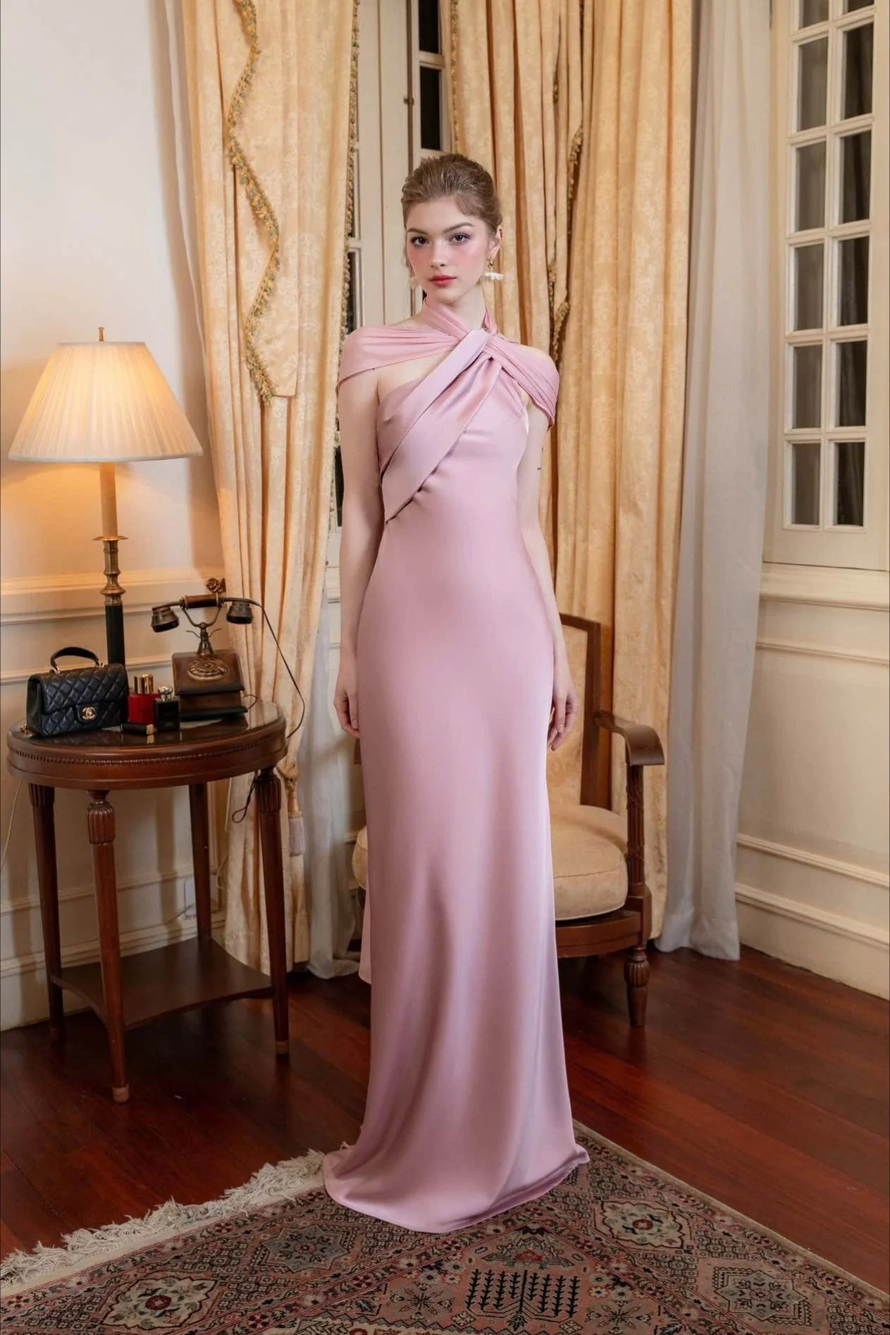 Satin Mermaid Slim Fit Elegant One Shoulder Solid Color Prom Dress - Image 4