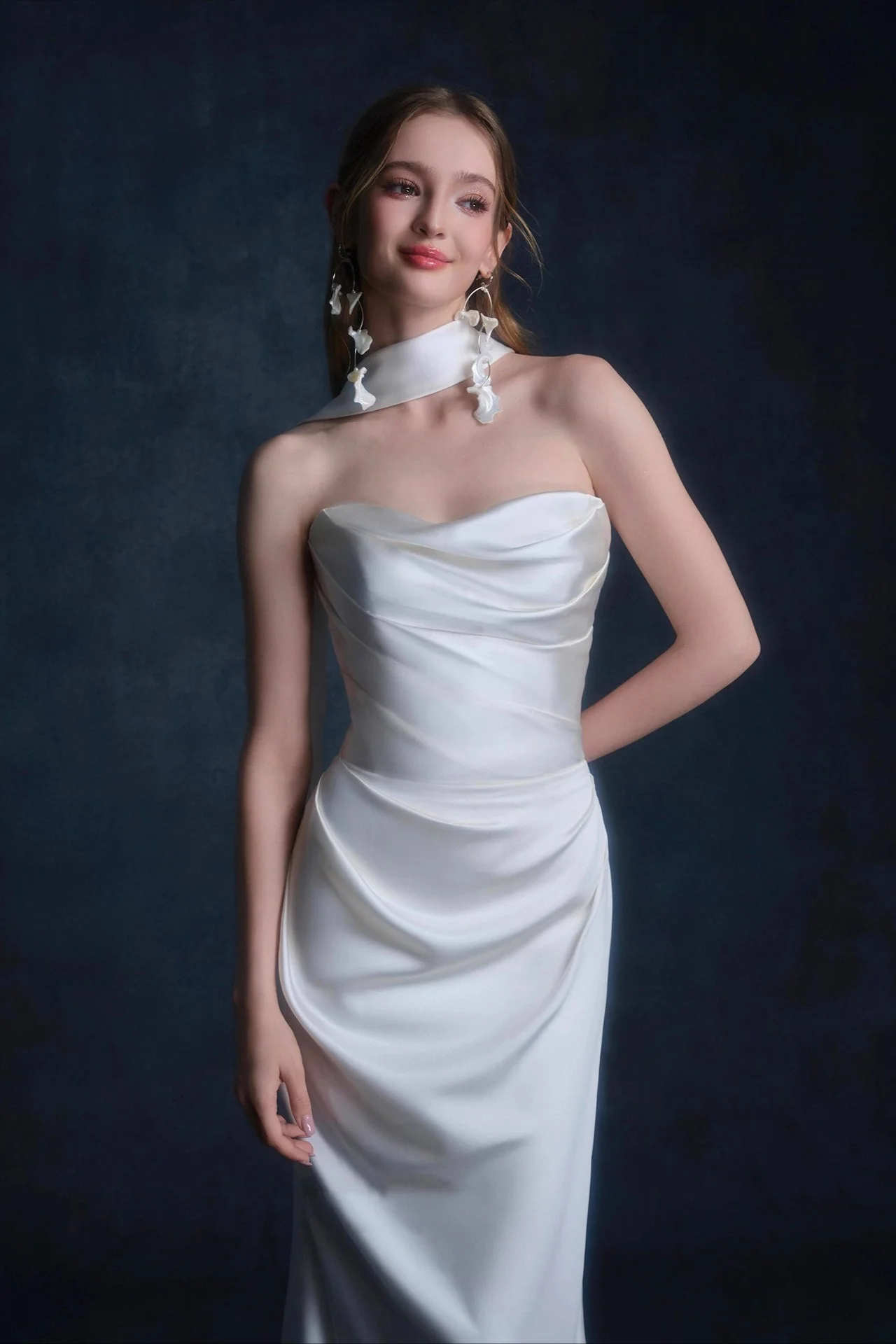Satin Minimalist Bandeau Mermaid Reception Dress - Image 2