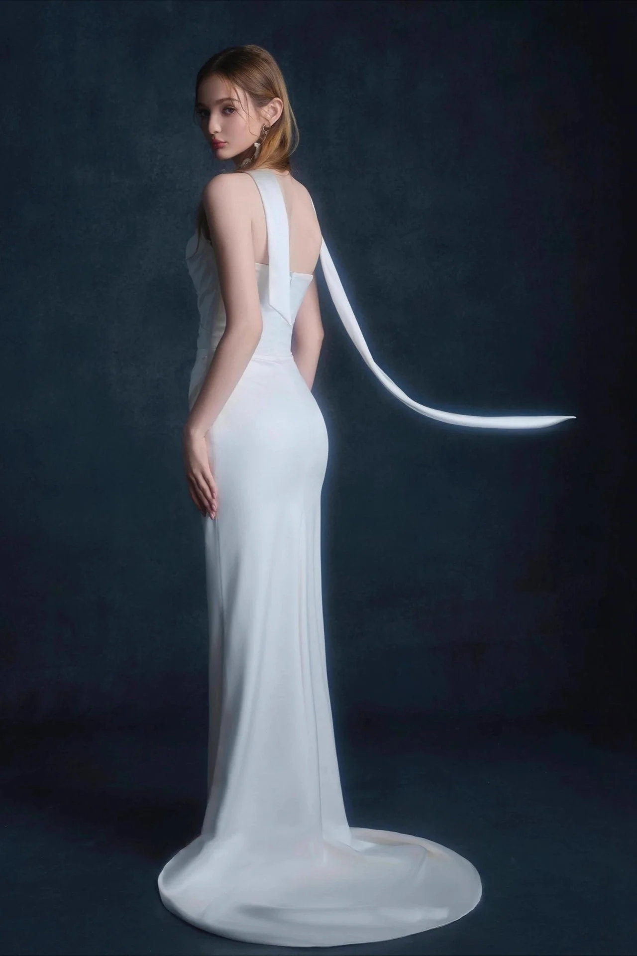 Satin Minimalist Bandeau Mermaid Reception Dress - Image 3