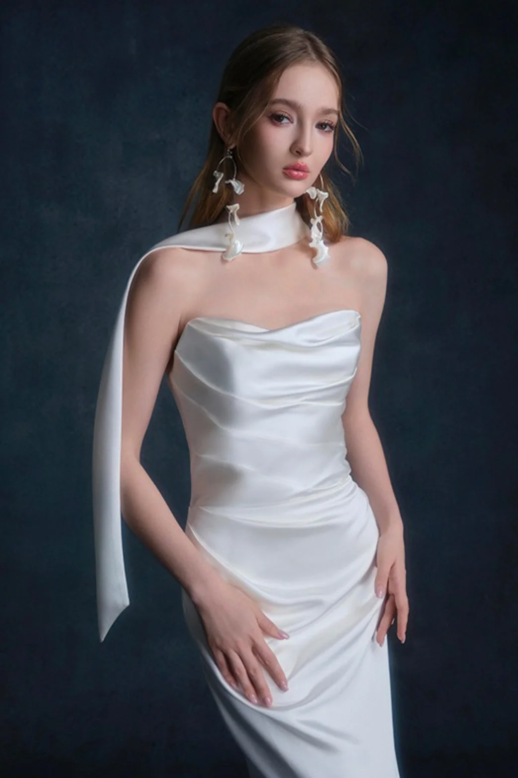 Satin Minimalist Bandeau Mermaid Reception Dress - Image 5