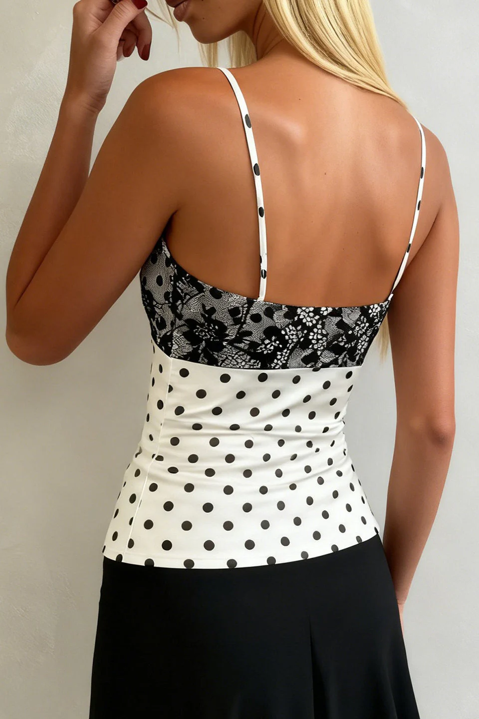 Satin Polka Dot Lace Cami Top - Image 4