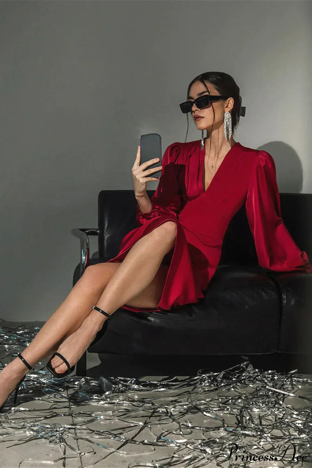 Satin Red Chic Formal Maxi Dress - Image 2